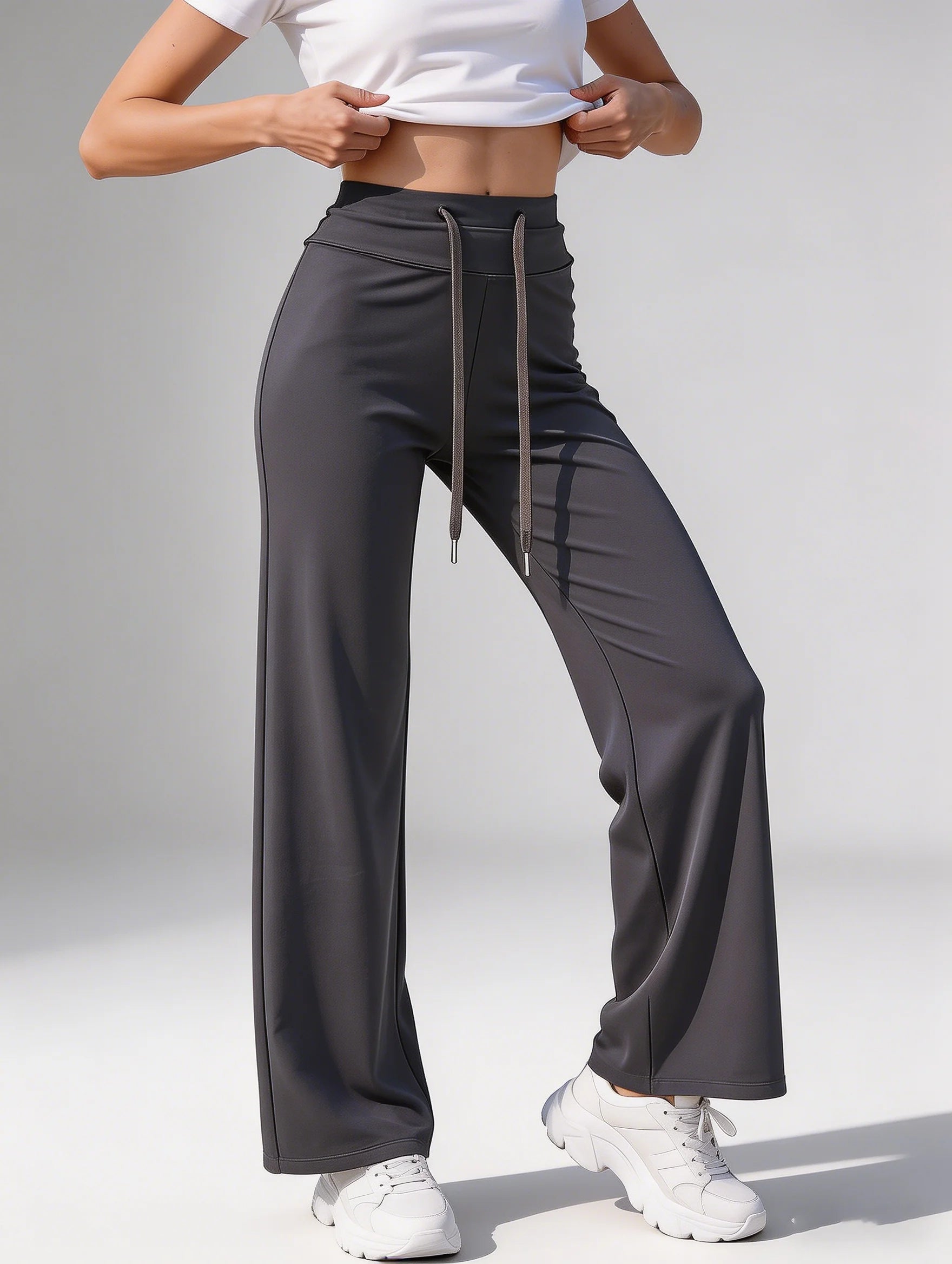 Women's high waist soft elastic drawstring wide-leg pants high elastic breathable comfortable fashion street casual pants.
