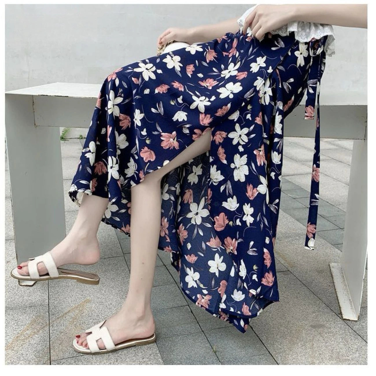 Fashion Chiffon Women Floral Print Skirt Side Tie One Piece Beach Skirts Summer High Waist Wrap Flower Long Skirt With Slit 2026