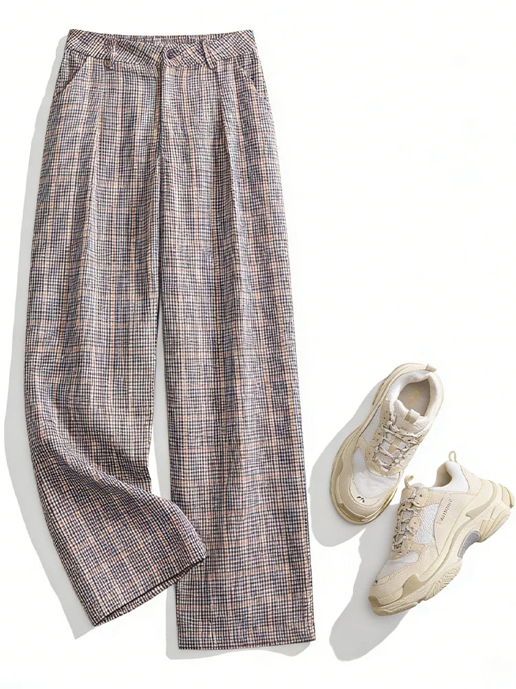 SLTNX 2026 Retro Chic Plaid Pants Women's Loose Pants Fashion Street Casual Pants Office Wear