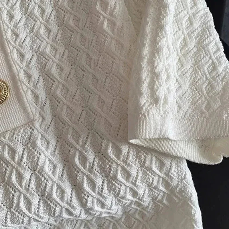 FANAN Ice Silk Polo Shirt Knitted Short Sleeve T-Shirts Lady New Chic Thin Unique Jacquard Women Tops 2025 Korean Style Clothing