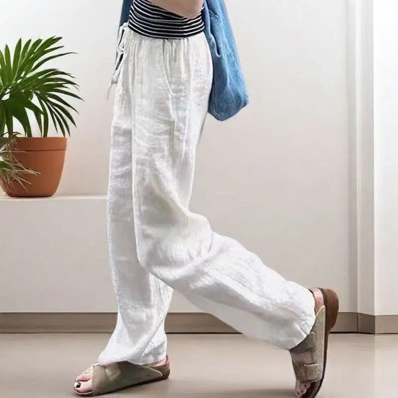 Fashion Cotton Linen Wide Leg Pants Loose Straight Ankle-Length Skirt Pants Casual High Waist 2025 New Summer Women's Pants