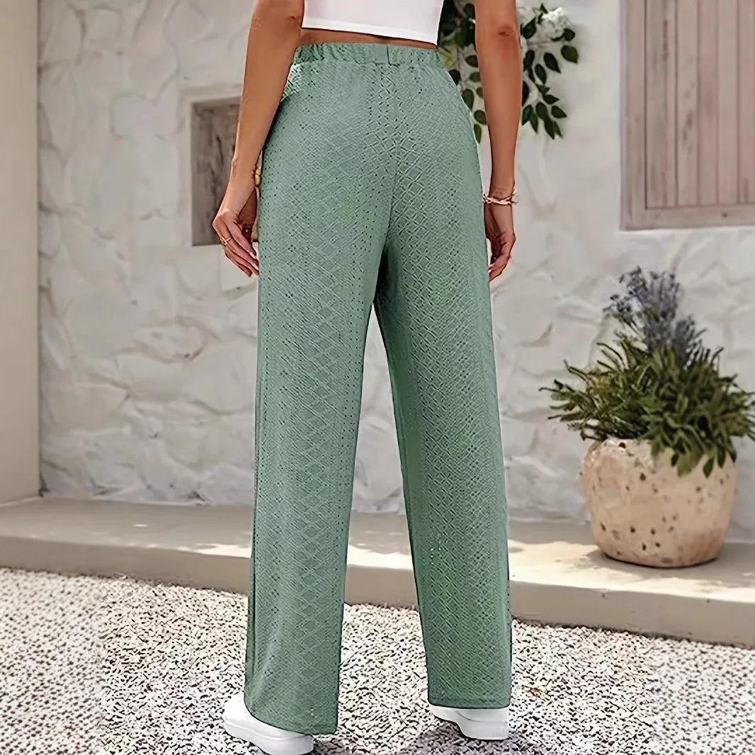 New European and American style women's casual pure color lace-up fashion straight pants women's long pants