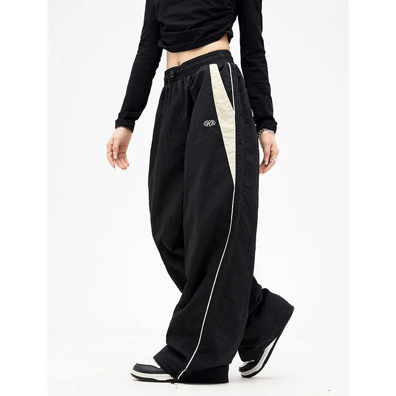 Retro Side Stripe Bowknot Wide Leg Pants Women High Waist Casual Sports Trousers Harajuku Cargo Pants Streetwear Hip Hop Joggers