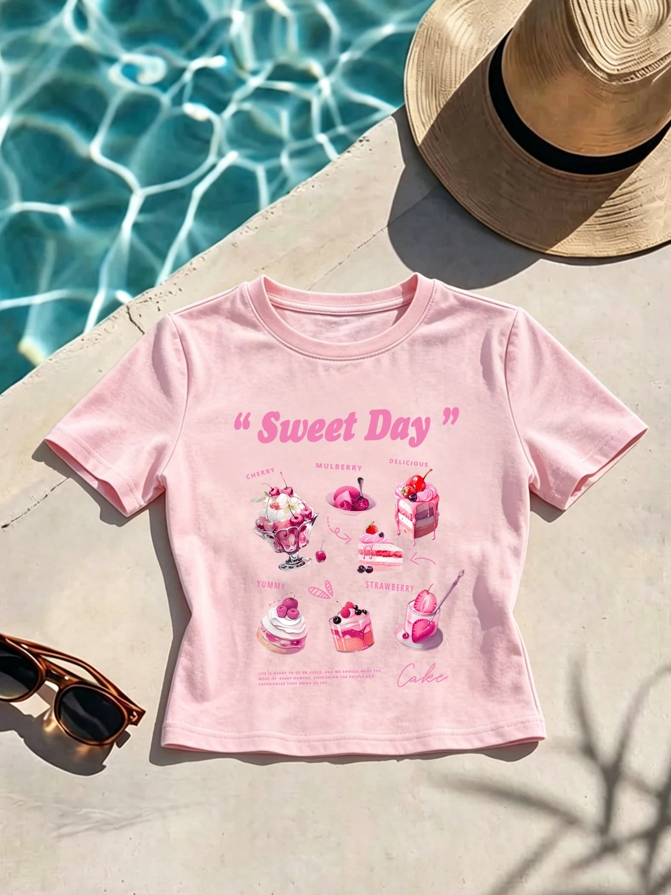 Sweet Day Some Cake Print Women Slim Tee Shirts Spicy Girl Style Crop T Shirt Casual Clothing Tight Fitting Female Sports Tee