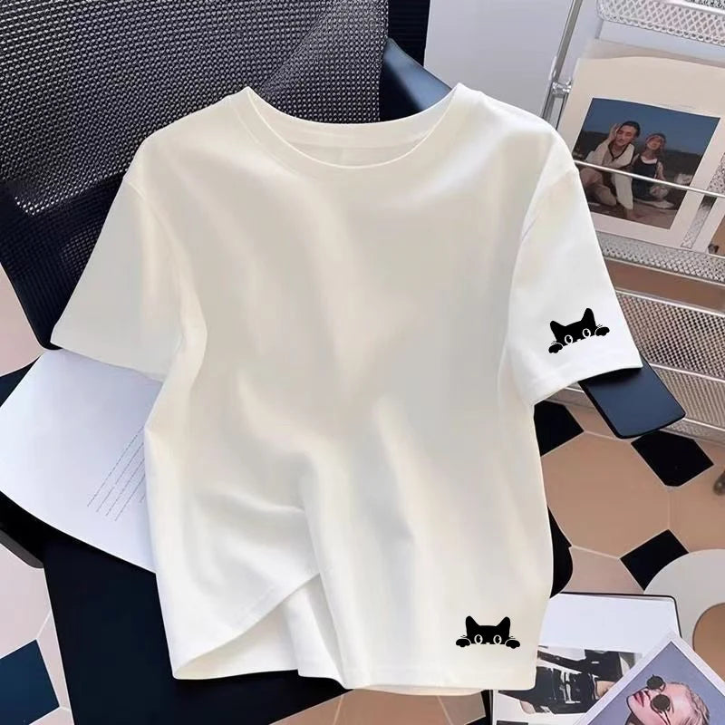 2026 Womens T-shirts Summer Cotton Casual O-Neck Short Sleeve Outdoor Sports Jogging Woman Clothes Daily Comfortable Tees Tops
