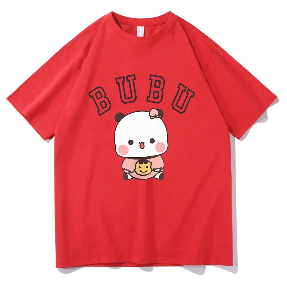 Kawaii Bubu Dudu Panda Bear T-shirts Short Sleeve Summer Women/Men Tee-shirt Cartoon Graphic Printing Tshirts Casual Girls Tees