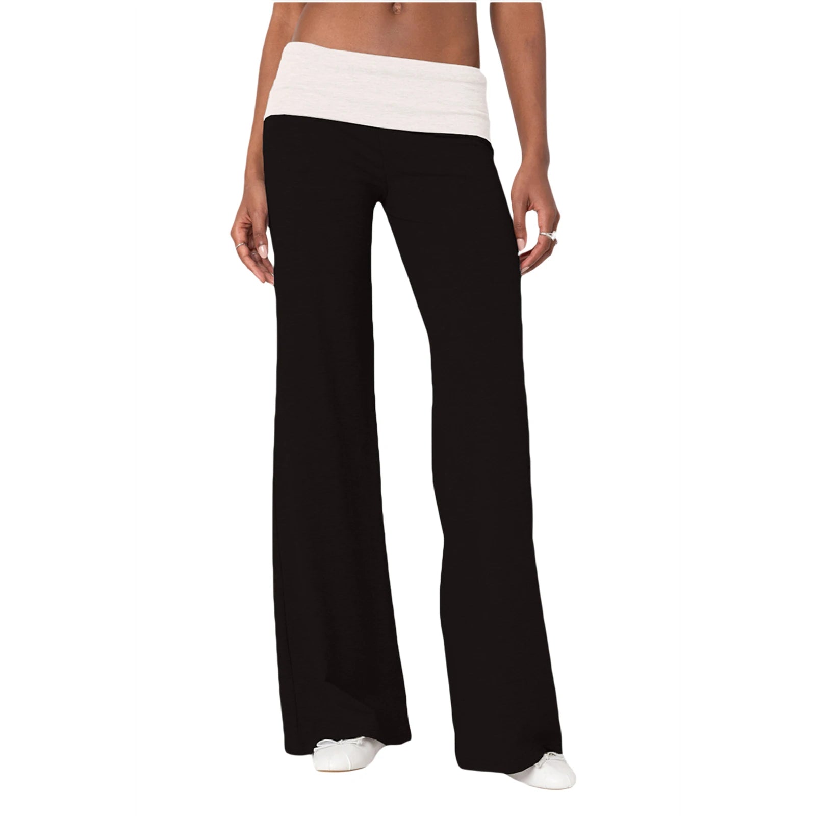 Casual Wide Leg Sweatpants for Women Fold Over Low Rise Flare Yoga Lounge Pants Back to School Clothes for Teen Girls Trousers