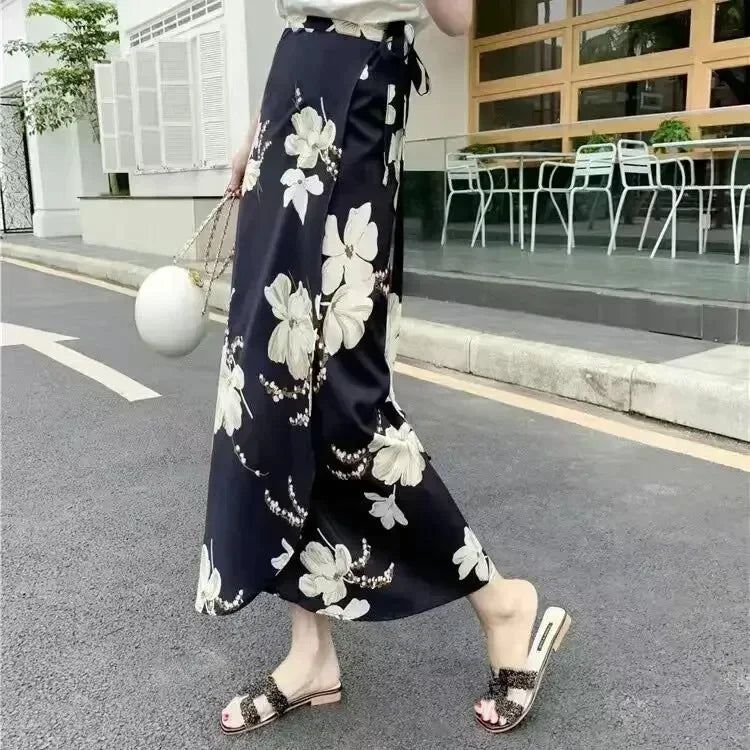 One Piece Split Print Lace Wrap Y2K Skirt Holiday Women High Waist Bodycon Skirt Irregular Beach Skirt