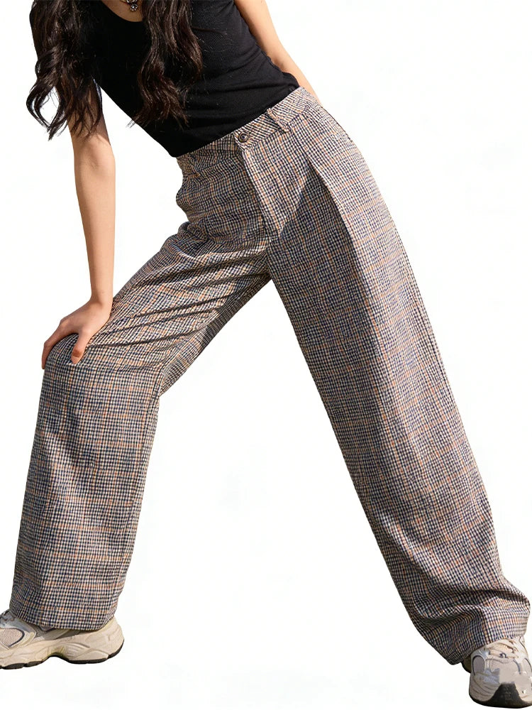 SLTNX 2026 Retro Chic Plaid Pants Women's Loose Pants Fashion Street Casual Pants Office Wear