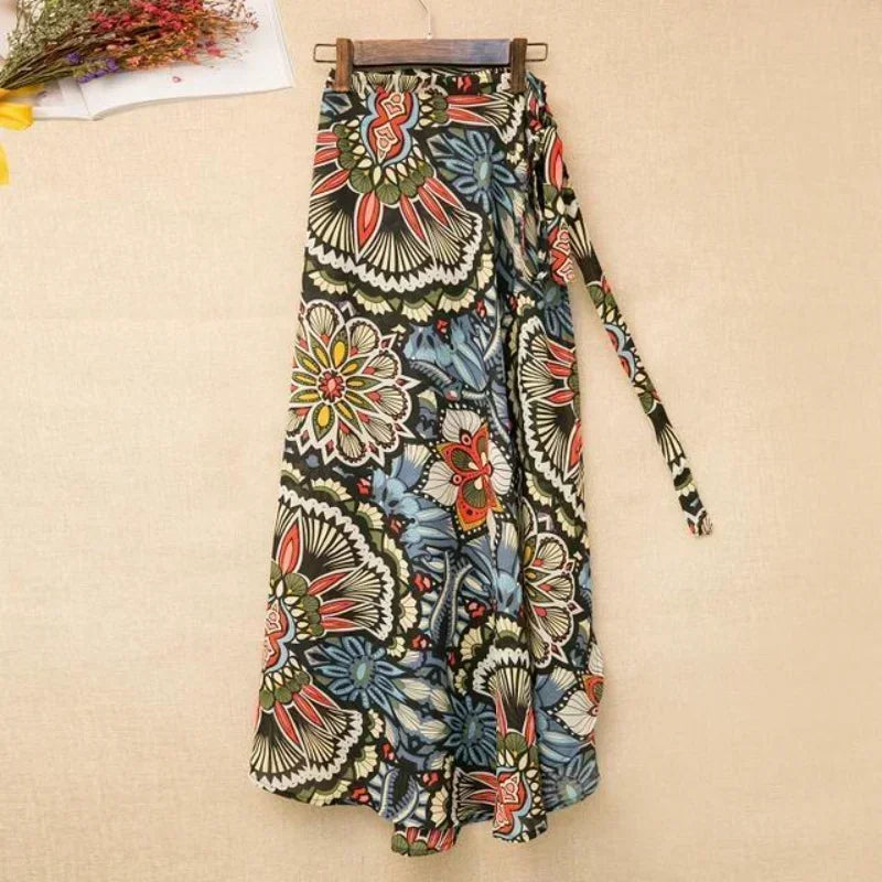 One Piece Split Print Lace Wrap Y2K Skirt Holiday Women High Waist Bodycon Skirt Irregular Beach Skirt