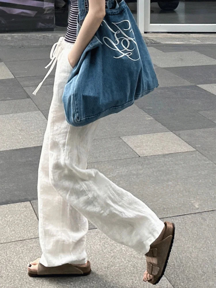 Fashion Cotton Linen Wide Leg Pants Loose Straight Ankle-Length Skirt Pants Casual High Waist 2025 New Summer Women's Pants