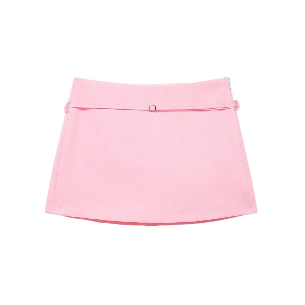 Women's Solid Color Skort with Belt Side Zipper Casual Shorts Skirts Fashionable And Stylish Women's Clothing