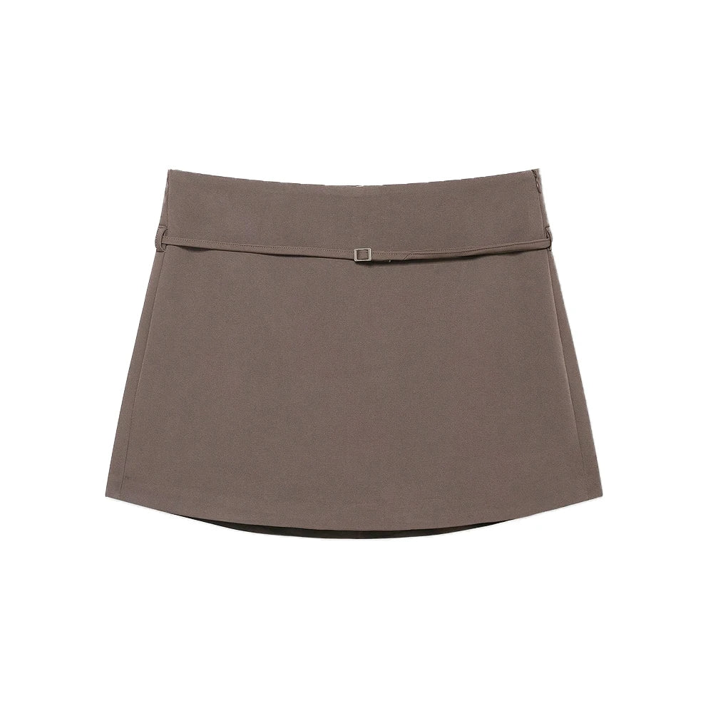 Women's Solid Color Skort with Belt Side Zipper Casual Shorts Skirts Fashionable And Stylish Women's Clothing