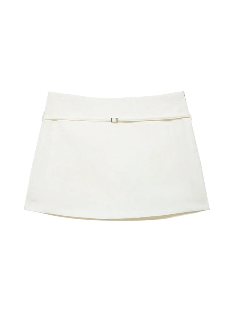 Women's Solid Color Skort with Belt Side Zipper Casual Shorts Skirts Fashionable And Stylish Women's Clothing
