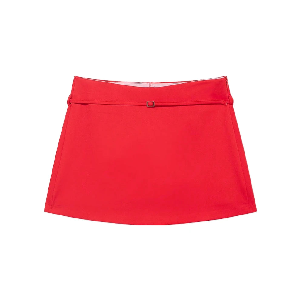 Women's Solid Color Skort with Belt Side Zipper Casual Shorts Skirts Fashionable And Stylish Women's Clothing