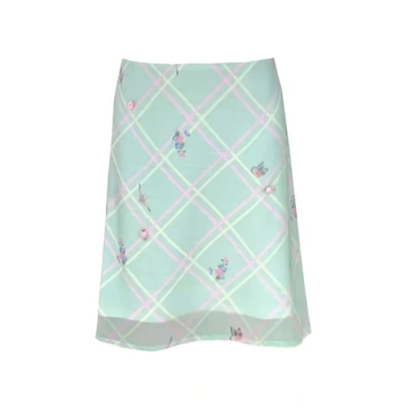 Deeptown Sweet Elegant Floral Skirt Women Korean Style Vintage Green Plaid Skirts Y2k Harajuku Summer Fashion Mesh Mid Skirts