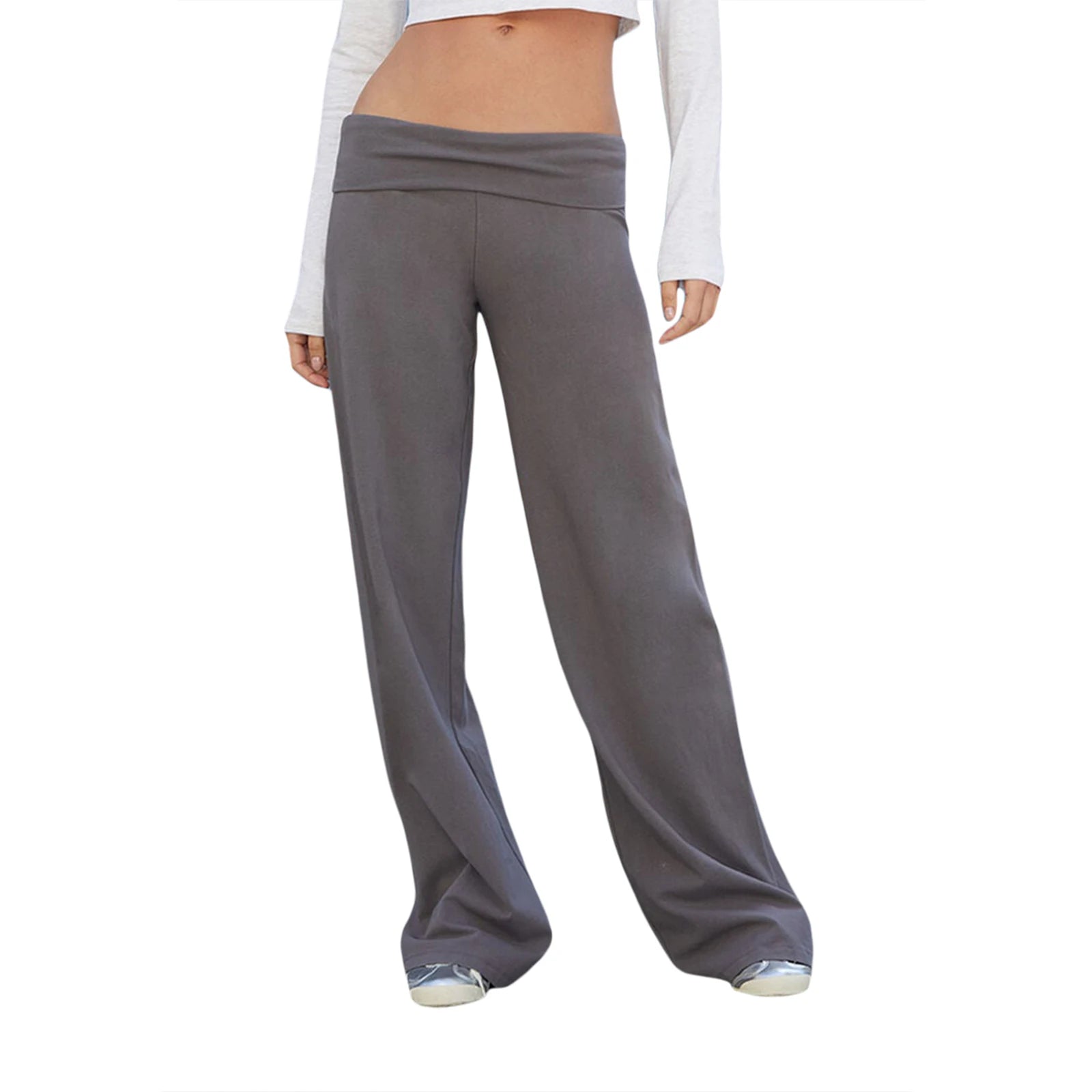 Casual Wide Leg Sweatpants for Women Fold Over Low Rise Flare Yoga Lounge Pants Back to School Clothes for Teen Girls Trousers