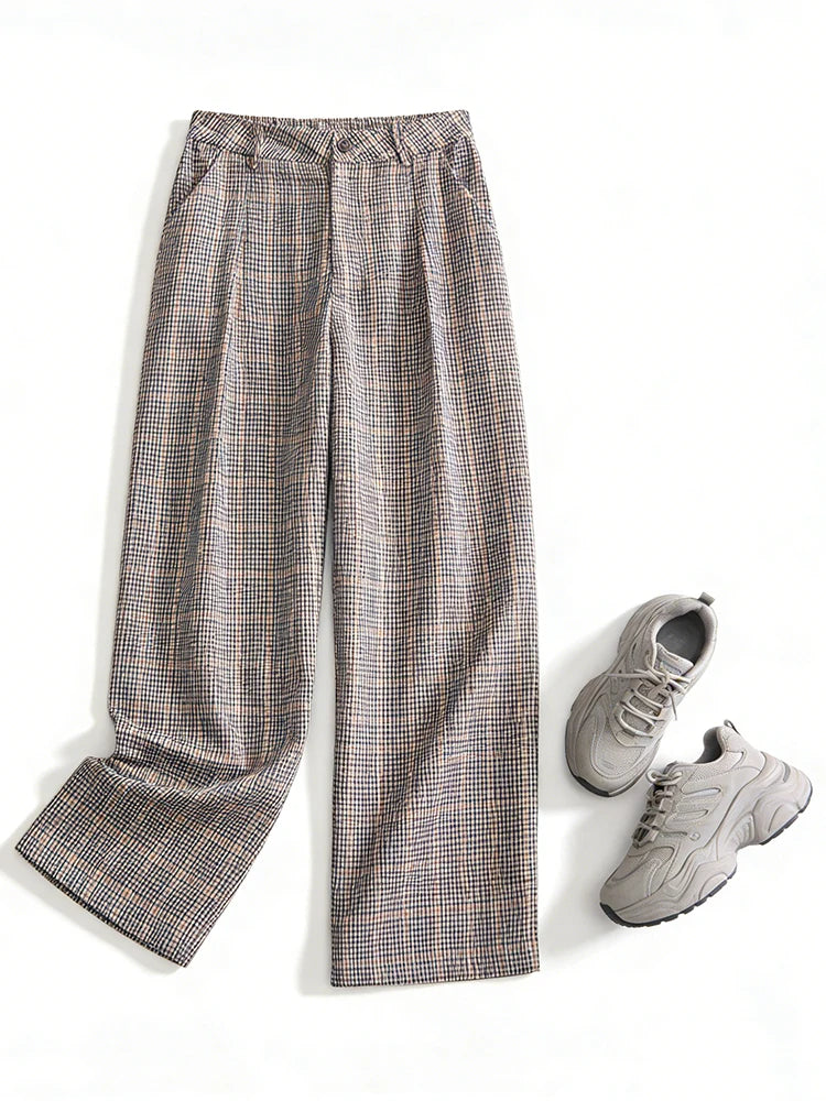 SLTNX 2026 Retro Chic Plaid Pants Women's Loose Pants Fashion Street Casual Pants Office Wear