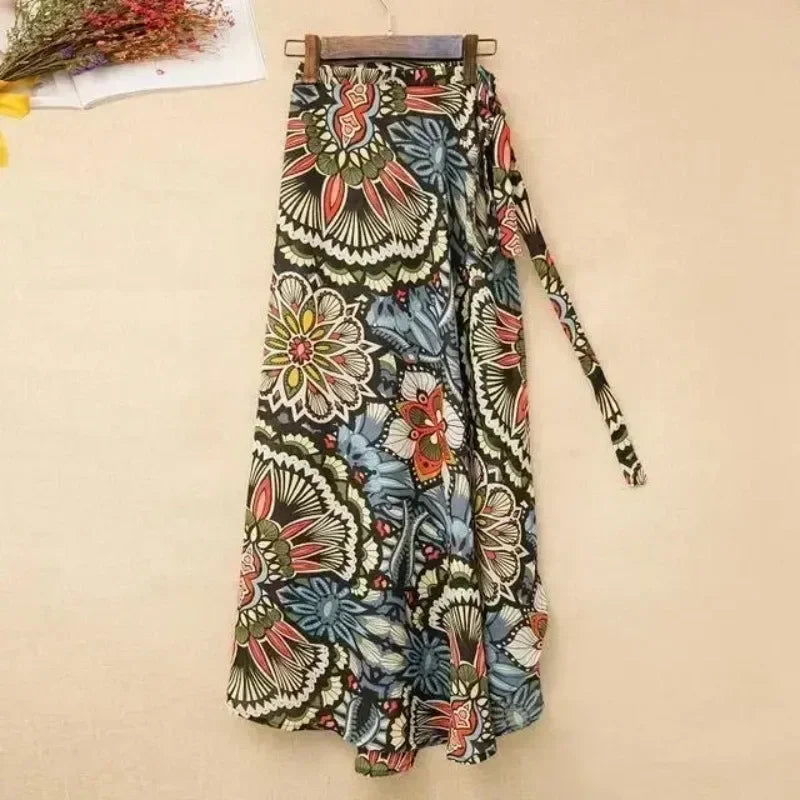 Fashion Chiffon Women Floral Print Skirt Side Tie One Piece Beach Skirts Summer High Waist Wrap Flower Long Skirt With Slit 2026
