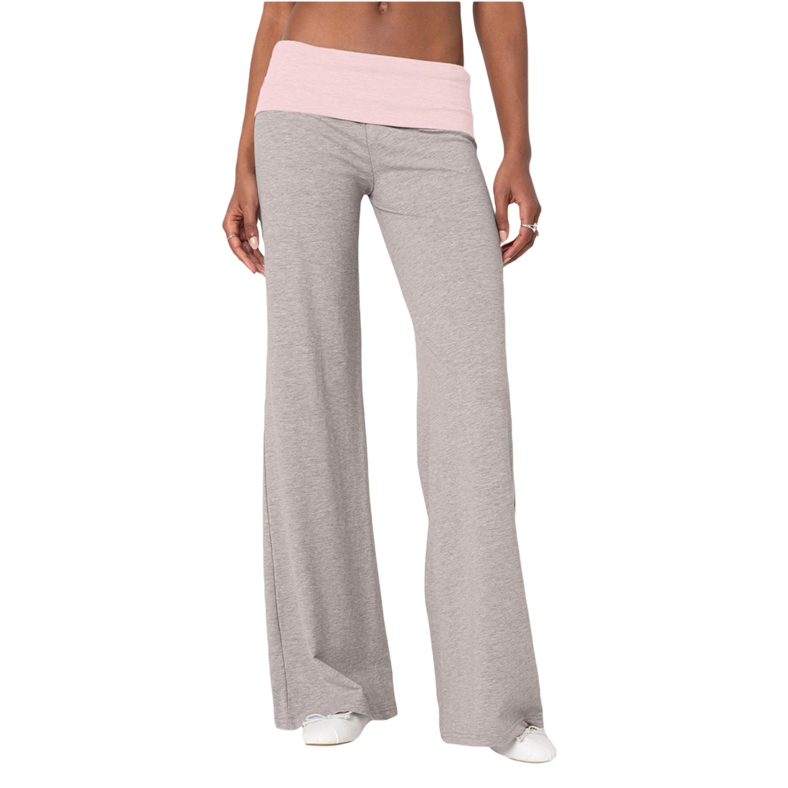 Casual Wide Leg Sweatpants for Women Fold Over Low Rise Flare Y...