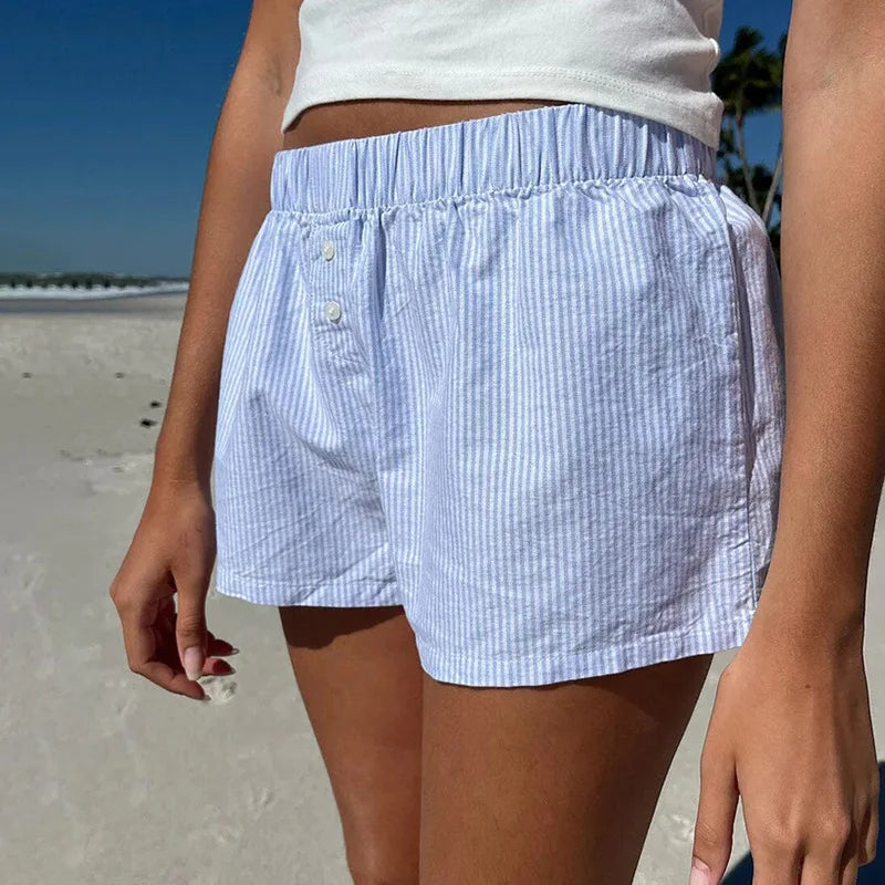 Baggy Stripe Shorts Y2k Loungwear Summer Women Casual Holidays Beach Short Pants Outfits with Pocket Plaid Pajama Short Homewear