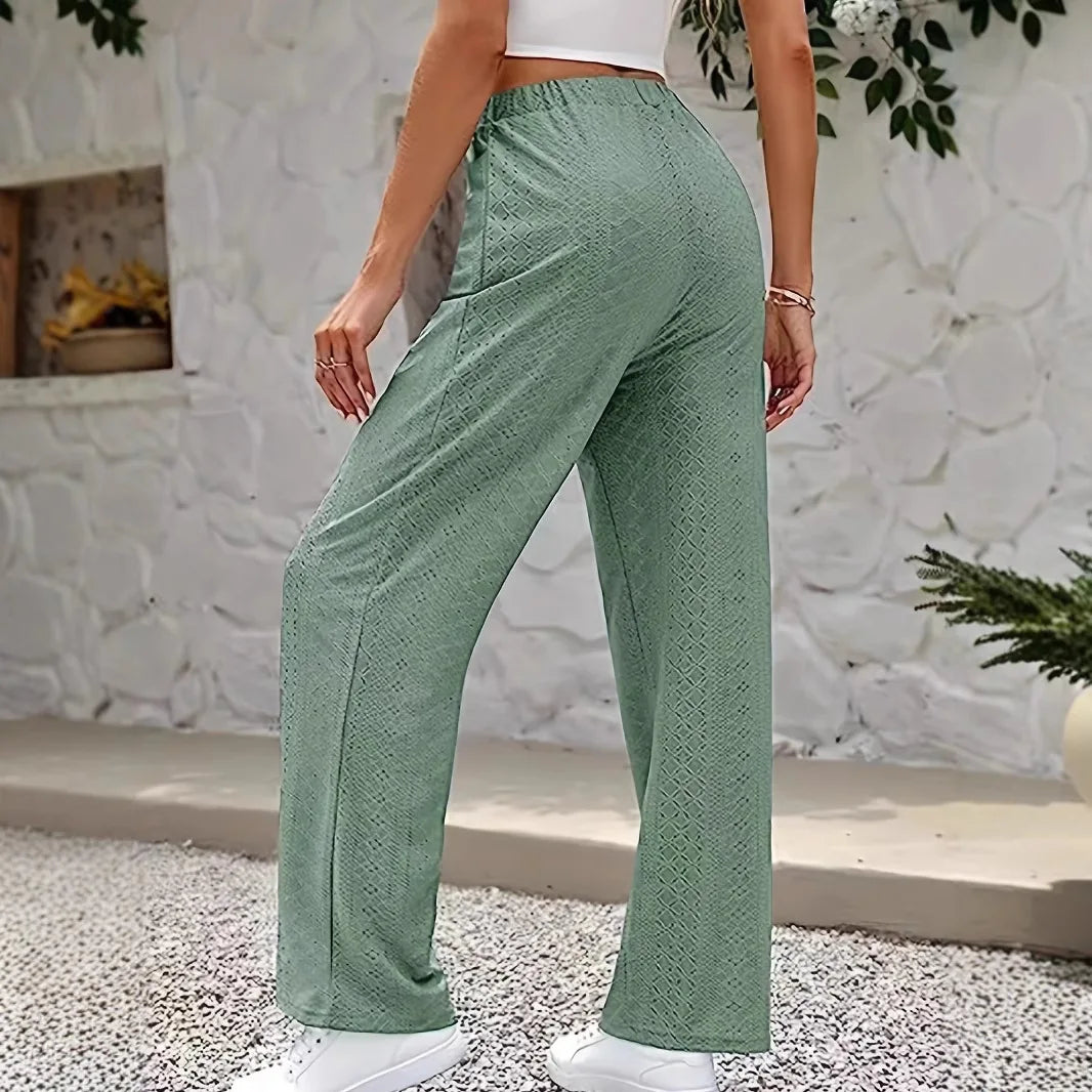 New European and American style women's casual pure color lace-up fashion straight pants women's long pants