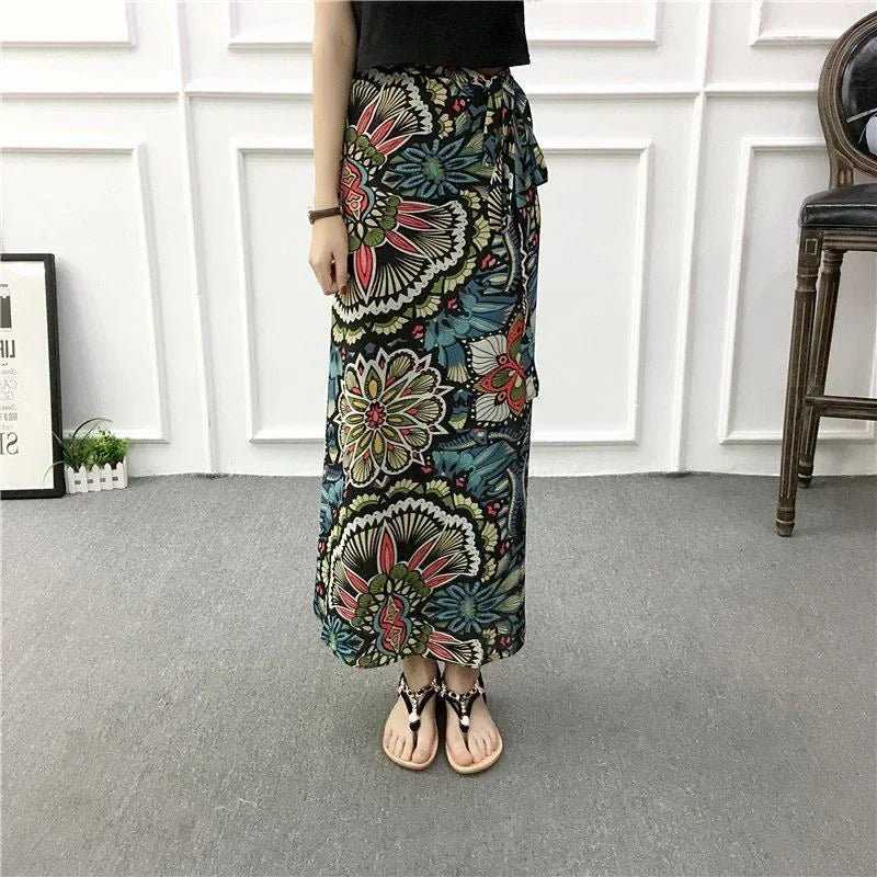 Fashion Chiffon Women Floral Print Skirt Side Tie One Piece Beach Skirts Summer High Waist Wrap Flower Long Skirt With Slit 2026