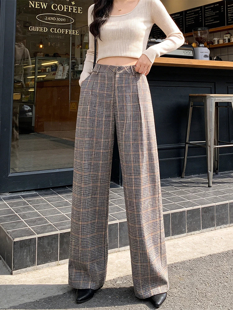 SLTNX 2026 Retro Chic Plaid Pants Women's Loose Pants Fashion Street Casual Pants Office Wear