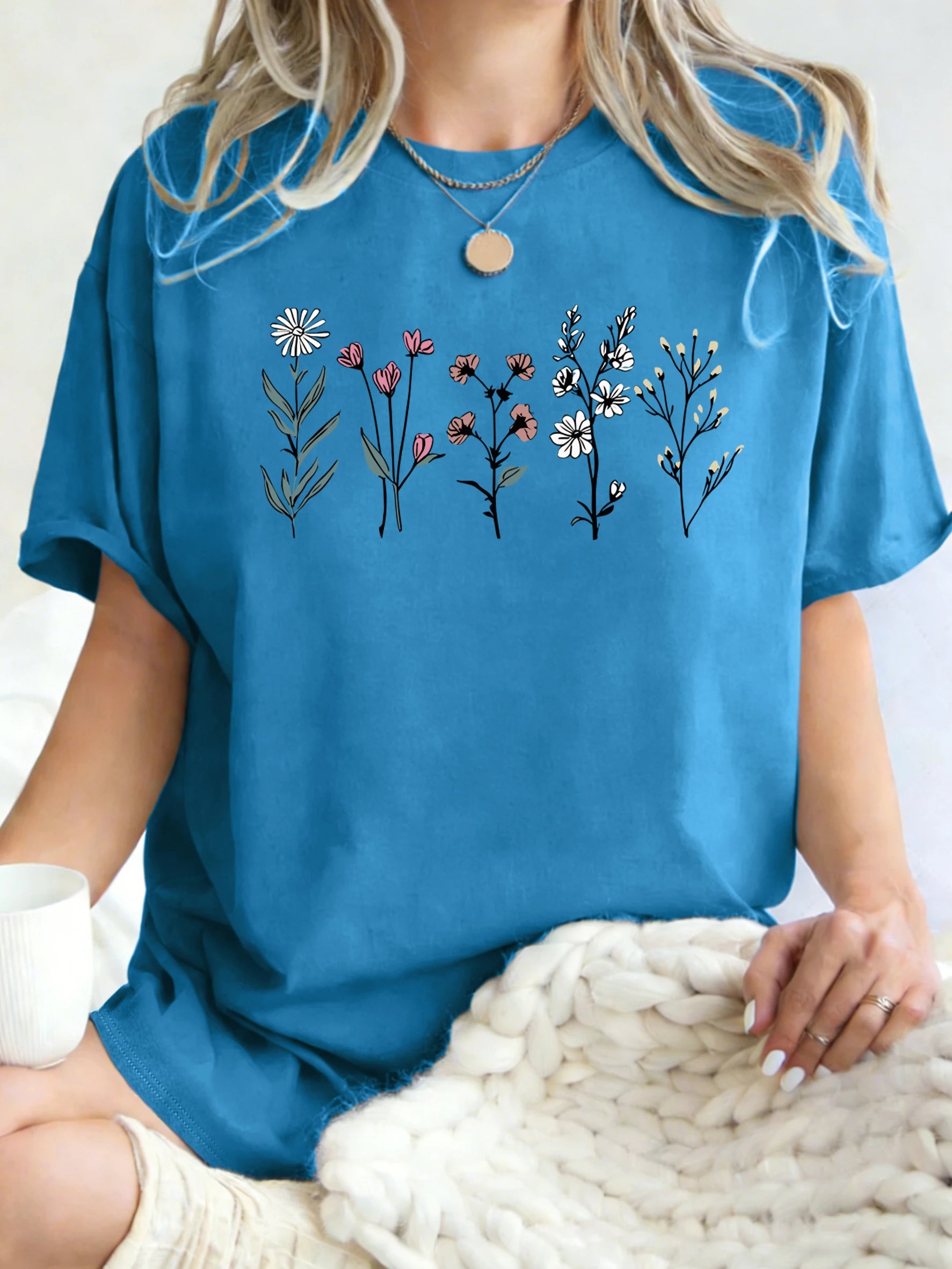 All Kinds Of Beautiful Flowers Printed T-Shirt Women Cotton Loose T Shirts All-Match Summer Clothing Comfortable Y2K Streetwear