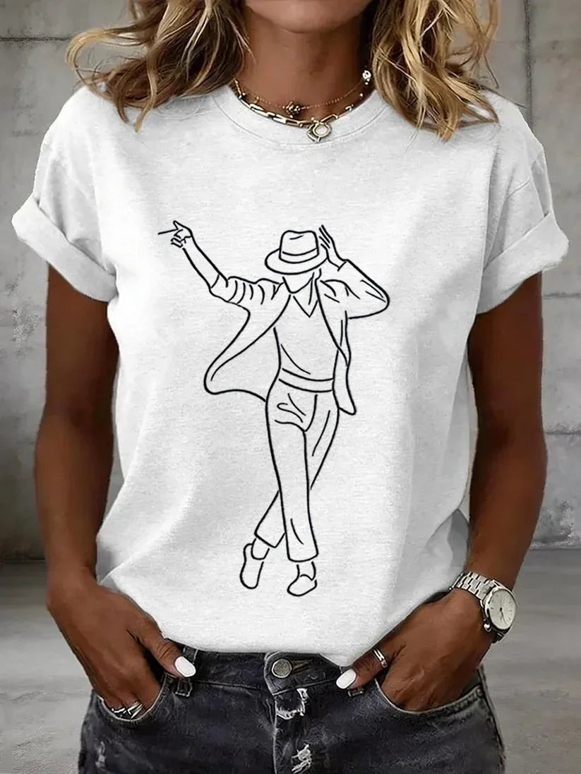 ilstile Women's King of Music Print T-Shirts Summer Short Sleeve Casual Round Neck Tops  Retro Fan Favorite Tees NEW