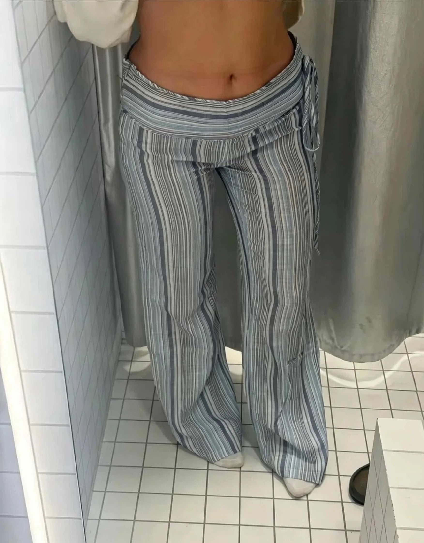 Multicolor Pastel Striped Side Tie  Low Waist Pants Flared Full Length Y2K Colorful Trousers 2026 Spring Casual Fashion Outfit