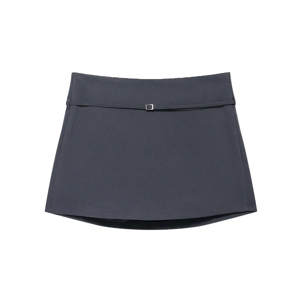Women's Solid Color Skort with Belt Side Zipper Casual Shorts Skirts Fashionable And Stylish Women's Clothing