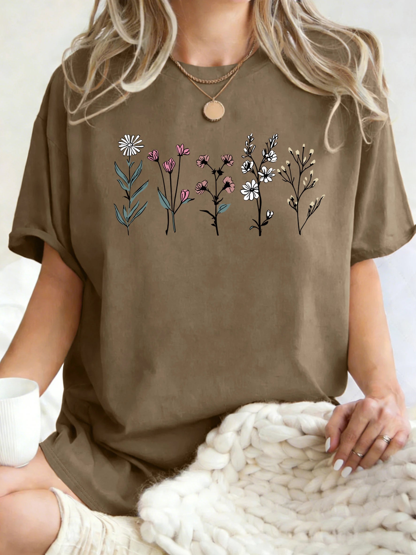 All Kinds Of Beautiful Flowers Printed T-Shirt Women Cotton Loose T Shirts All-Match Summer Clothing Comfortable Y2K Streetwear