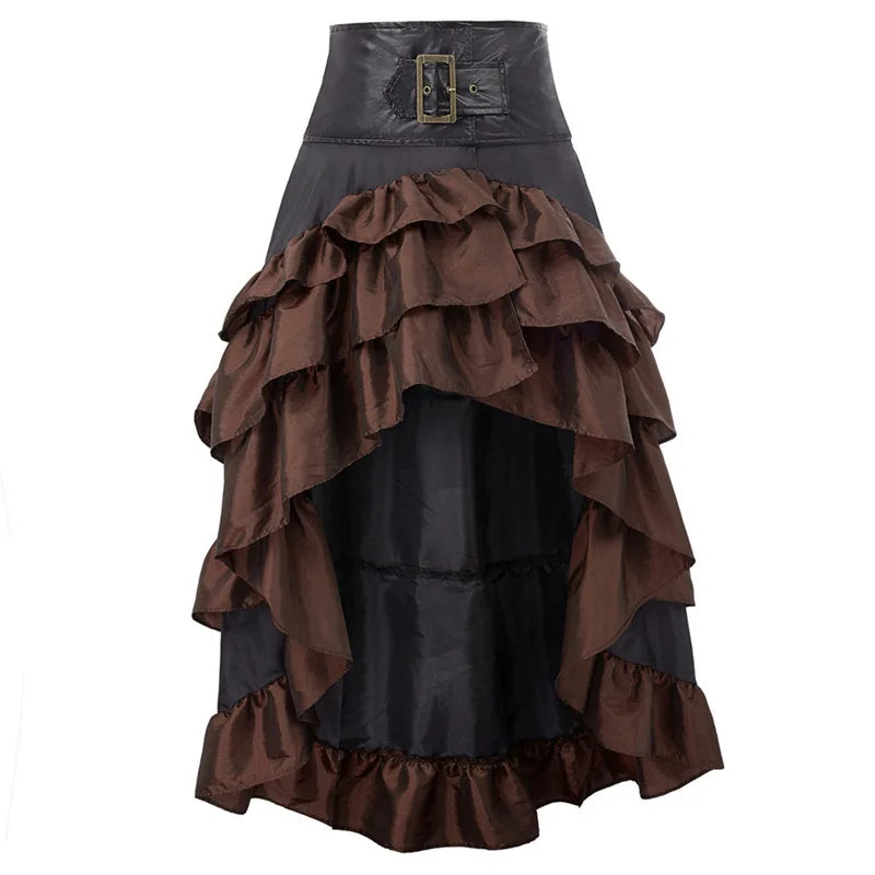 Women's Victorian Asymmetrical Ruffled Trim Gothic Long Skirts, Corset Skirt, Vintage Steampunk, Showgirl Party Dress