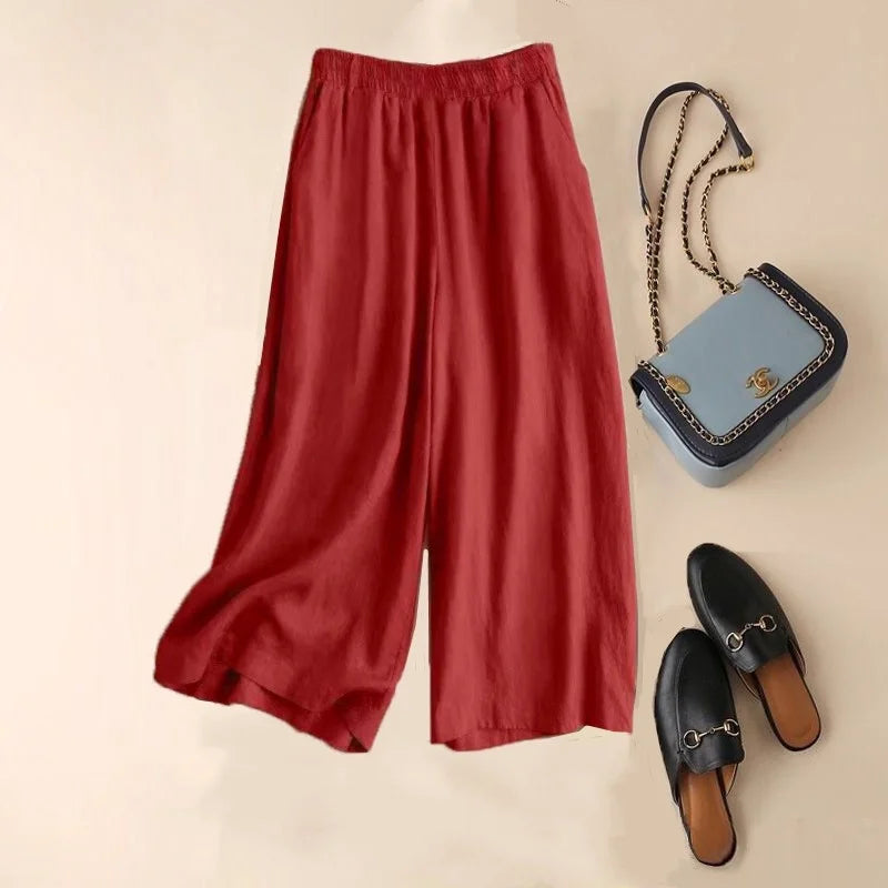 Cotton Linen Straight Leg Pants Women Summer Loose Versatile Large Size Linen Nine Points Casual Thin Ladies Trousers