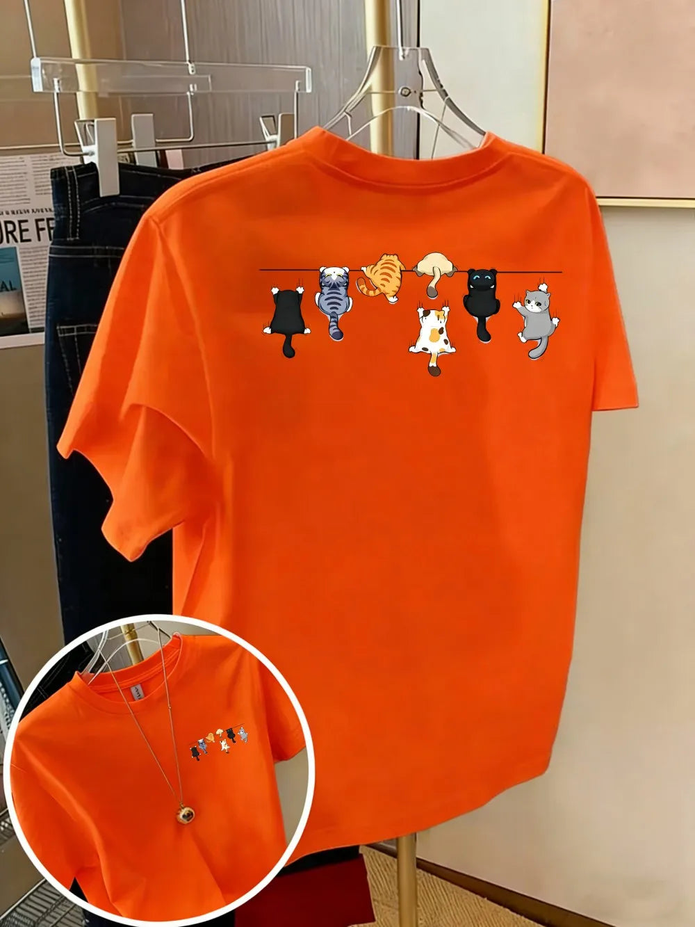 Cartoons Cats Prints T-Shirts Summer Womens Cotton T Shirts Basic O-Neck Oversized Short Sleeve Tops Casual Street Woman Clothes