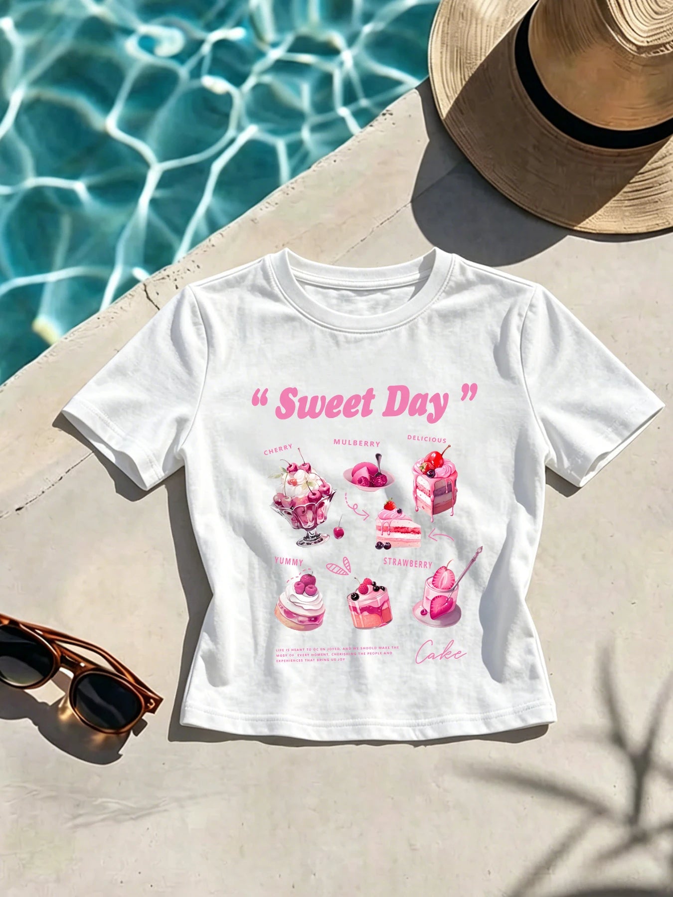 Sweet Day Some Cake Print Women Slim Tee Shirts Spicy Girl Styl...