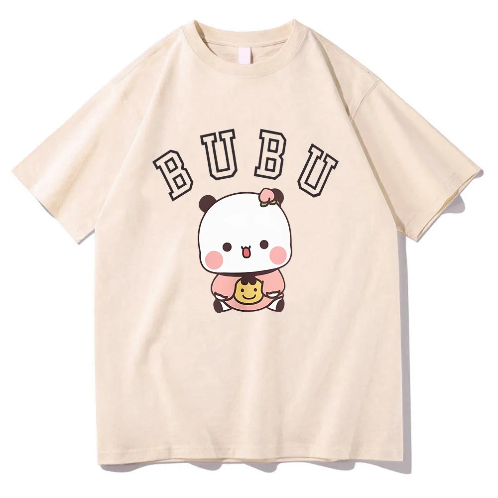 Kawaii Bubu Dudu Panda Bear T-shirts Short Sleeve Summer Women/Men Tee-shirt Cartoon Graphic Printing Tshirts Casual Girls Tees