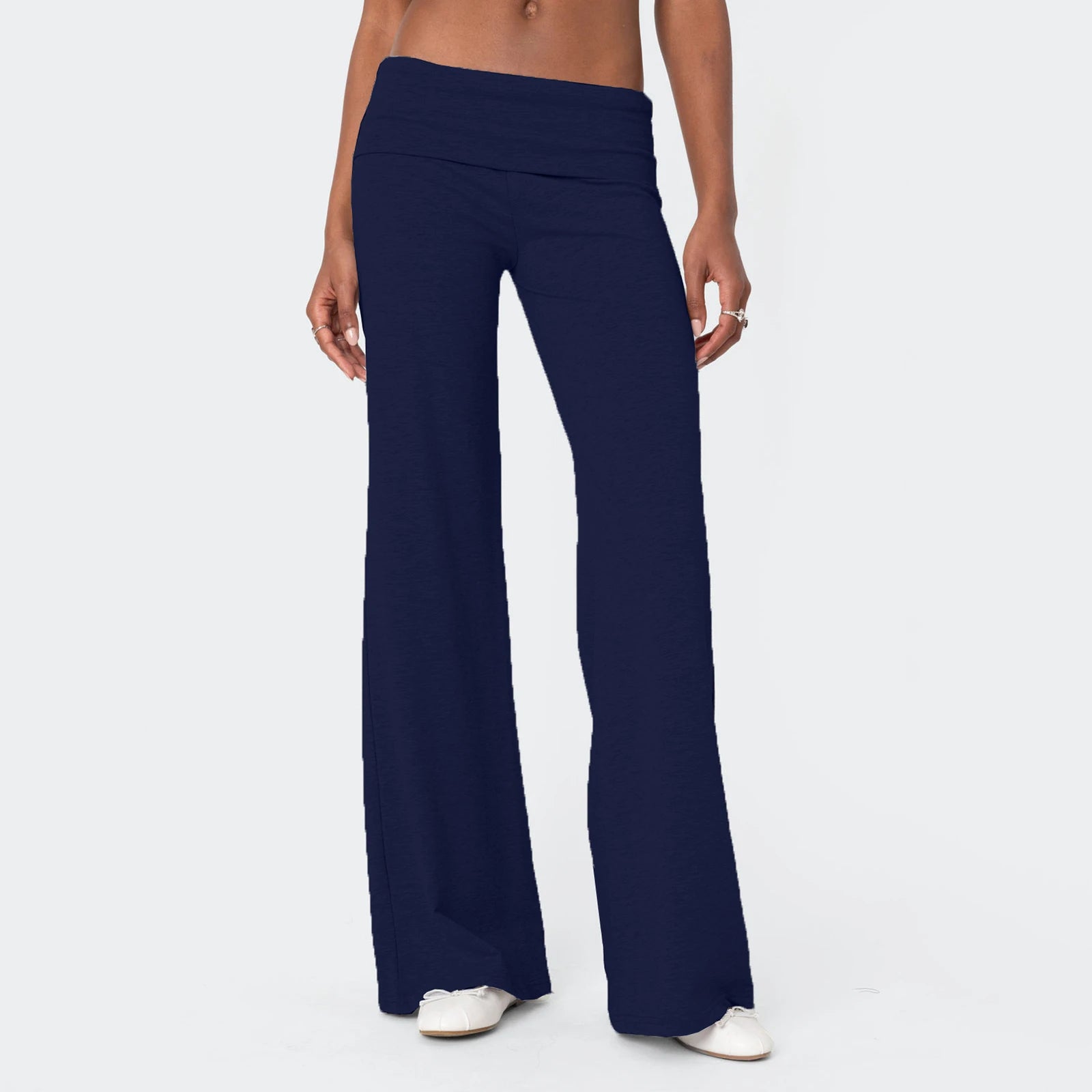 Casual Wide Leg Sweatpants for Women Fold Over Low Rise Flare Yoga Lounge Pants Back to School Clothes for Teen Girls Trousers