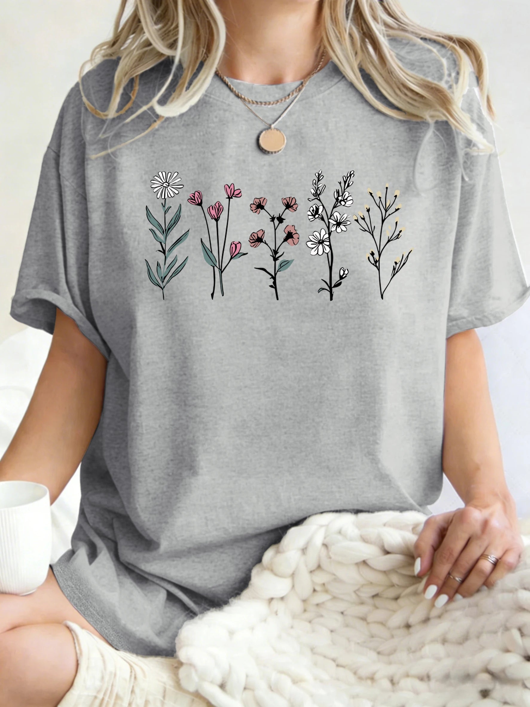 All Kinds Of Beautiful Flowers Printed T-Shirt Women Cotton Loose T Shirts All-Match Summer Clothing Comfortable Y2K Streetwear