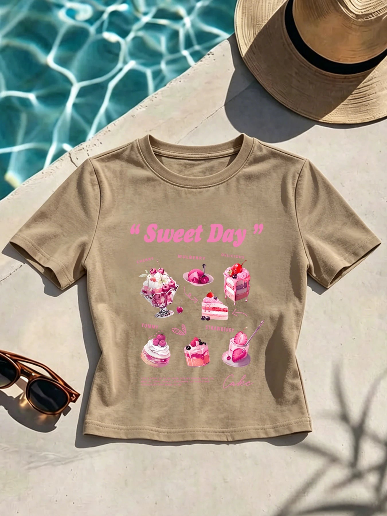 Sweet Day Some Cake Print Women Slim Tee Shirts Spicy Girl Style Crop T Shirt Casual Clothing Tight Fitting Female Sports Tee