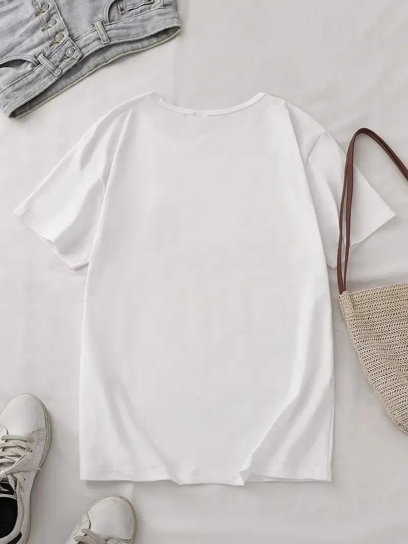 Cute Tomato Print Short Sleeve T-shirt Versatile Minimalist Crew Neck Tee Casual Korean Style Food Graphic Top for Women Girl