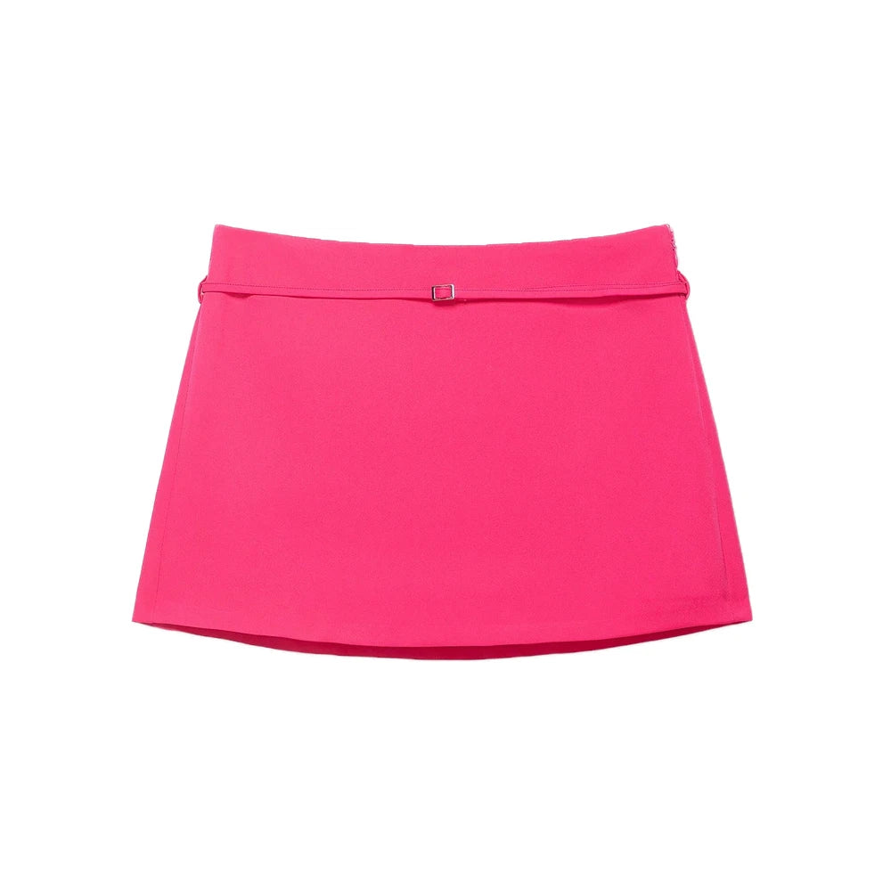 Women's Solid Color Skort with Belt Side Zipper Casual Shorts Skirts Fashionable And Stylish Women's Clothing