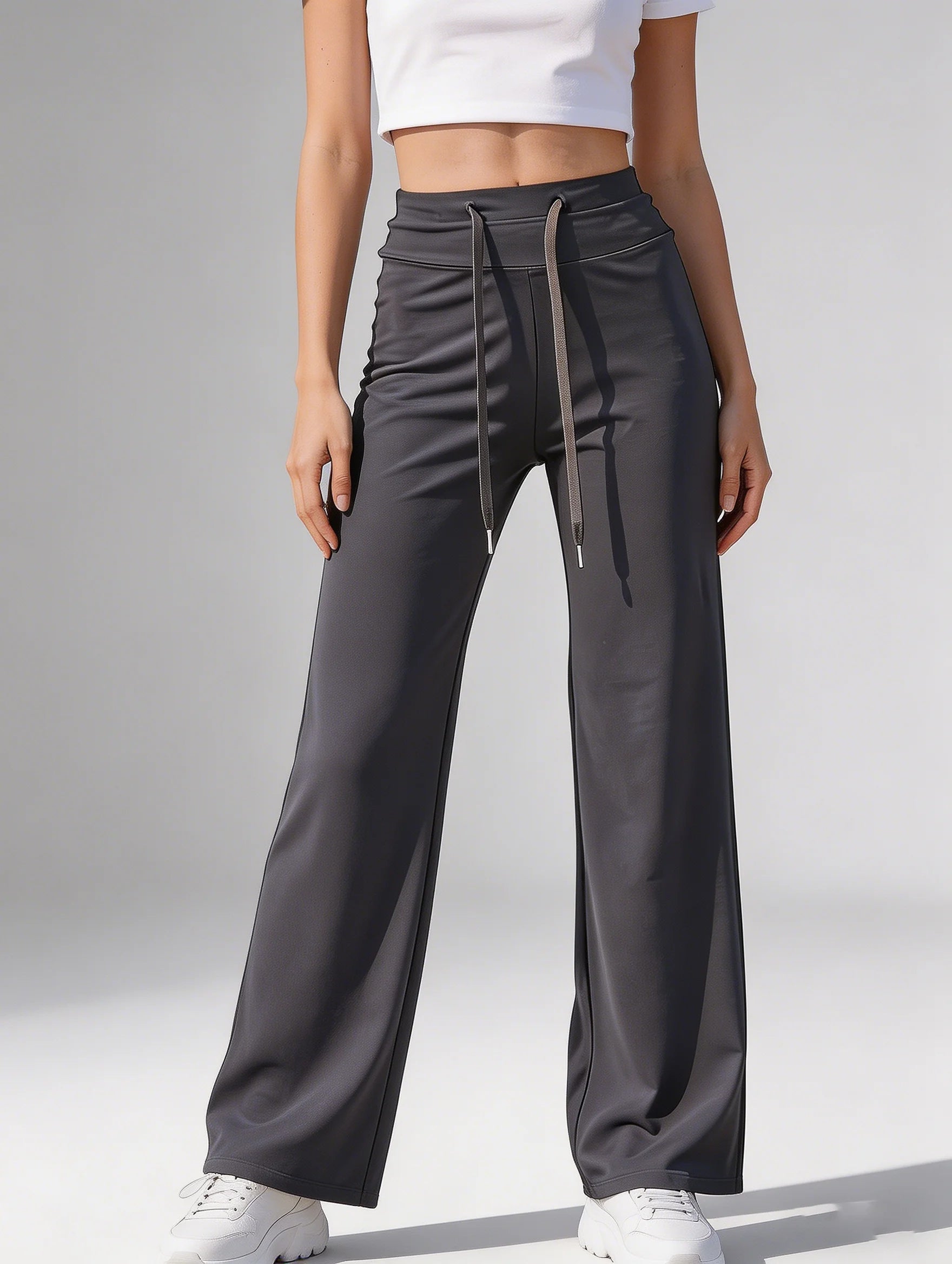 Women's high waist soft elastic drawstring wide-leg pants high...