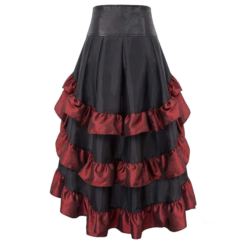 Women's Victorian Asymmetrical Ruffled Trim Gothic Long Skirts, Corset Skirt, Vintage Steampunk, Showgirl Party Dress