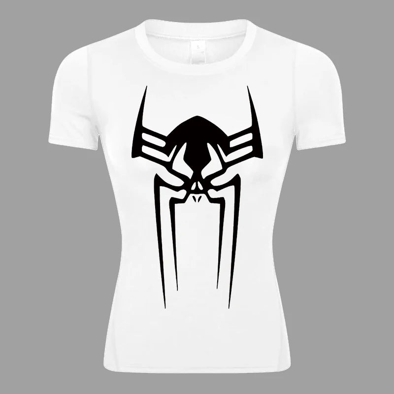 Spider Print Short Sleeve Compression Shirt for Women Athletic Running Workout Yoga T-Shirt Tees Baselayer Tops Gym Sports Gear