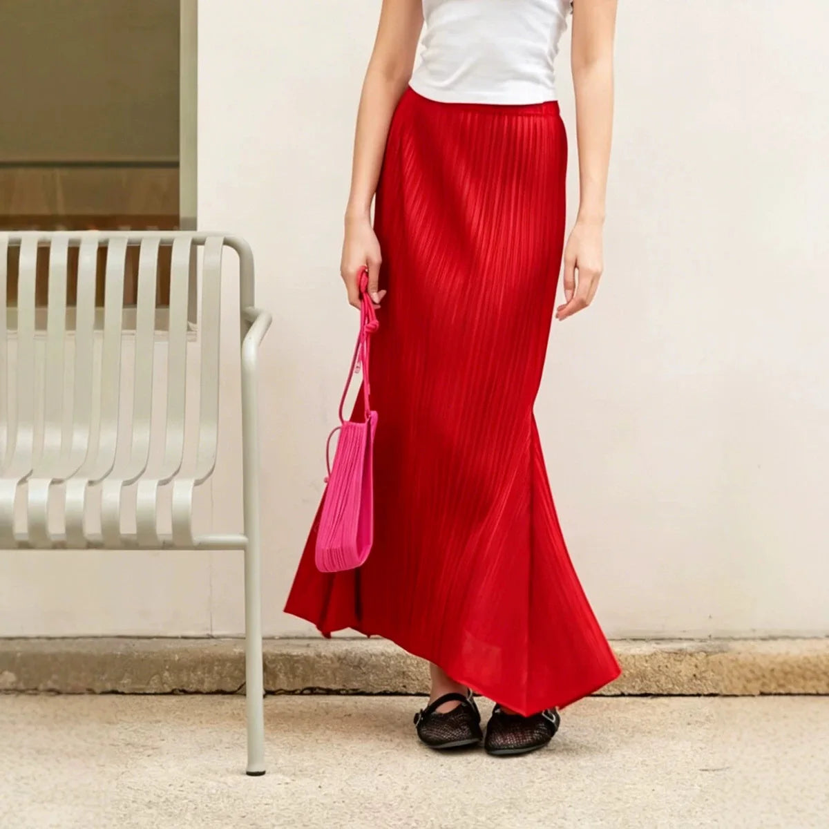 Miyake Pleated Women's Casual Skirt 2026 New Japanese Design Irregular Elastic Waist Loose Versatile Elegant Fishtail Skirt