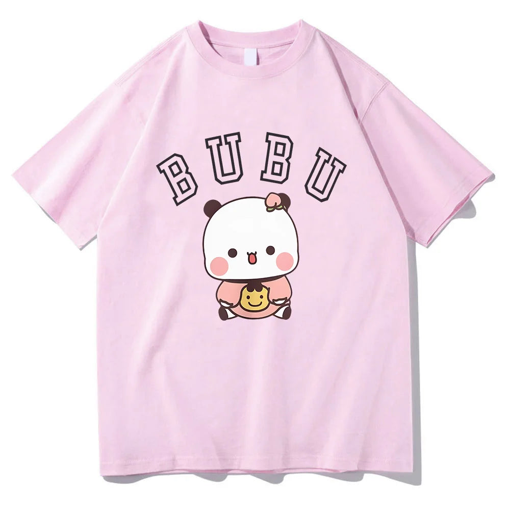 Kawaii Bubu Dudu Panda Bear T-shirts Short Sleeve Summer Women/Men Tee-shirt Cartoon Graphic Printing Tshirts Casual Girls Tees