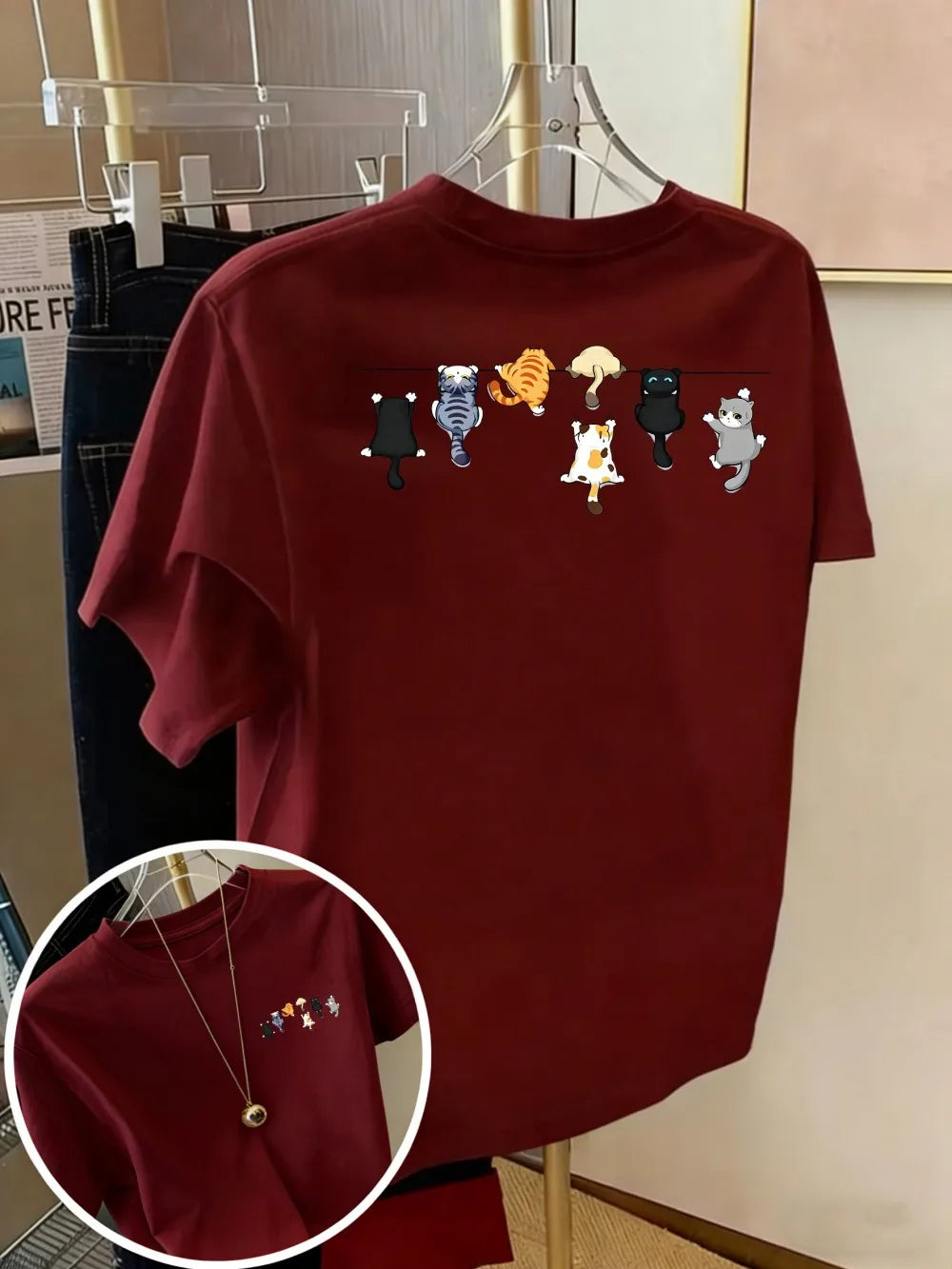 Cartoons Cats Prints T-Shirts Summer Womens Cotton T Shirts Basic O-Neck Oversized Short Sleeve Tops Casual Street Woman Clothes