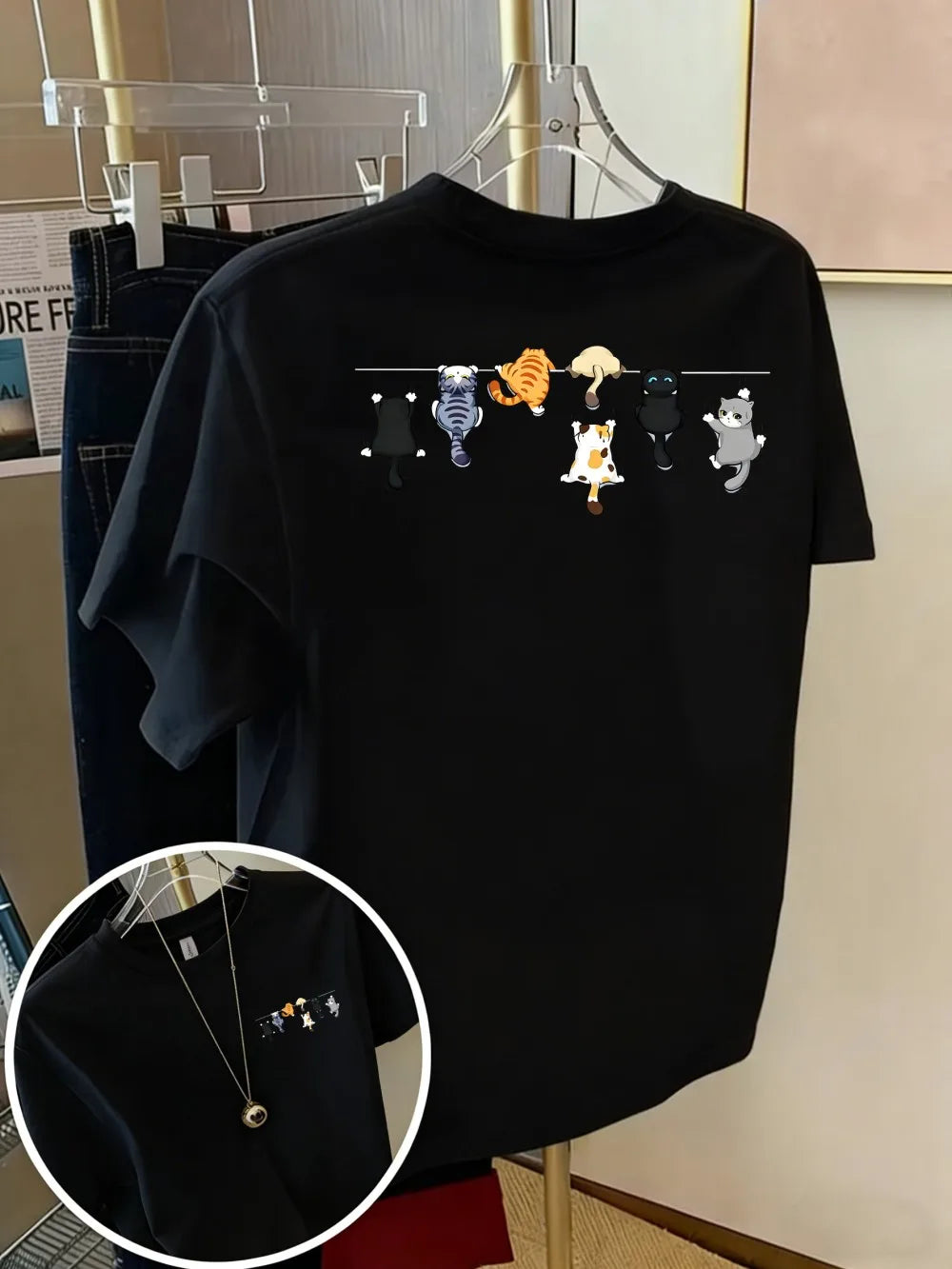 Cartoons Cats Prints T-Shirts Summer Womens Cotton T Shirts Basic O-Neck Oversized Short Sleeve Tops Casual Street Woman Clothes